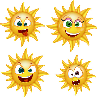 Cartoon Sun Faces Stock Illustration - Download Image Now - Abstract,  Anthropomorphic Smiley Face, Cartoon - iStock
