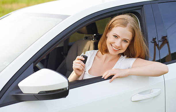 istock woman driver with keys driving a new car 509753329