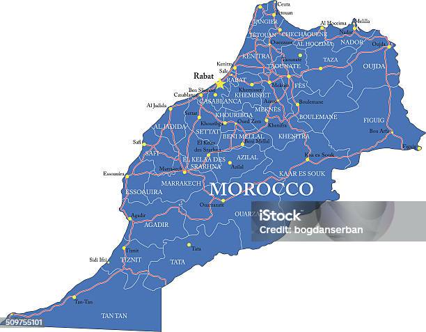 Marrocos Mapa - Arte vetorial de stock e mais imagens de Agadir - Agadir, Cartografia, Casablanca