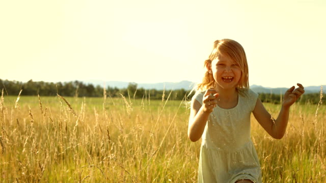 MS TS SLO MO Little Girl Running In The Grass