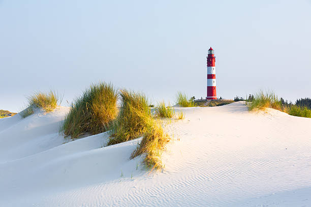 Lighthouse on a dune Lighthouse on the island Amrum in the north of germany - Taken with Canon 5D mk3 / EF70-200 f/2.8L IS II USM german north sea region stock pictures, royalty-free photos & images