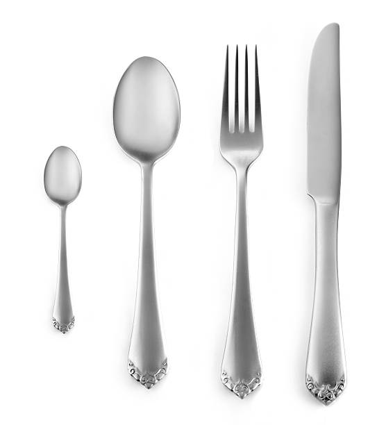 cubertería - spoon silverware fork table knife fotografías e imágenes de stock