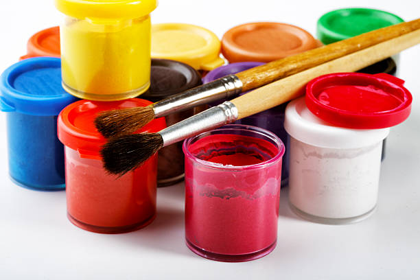 istock Jars of gouache and brush for drawing 509759855