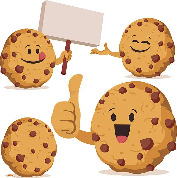 Vector illustration of Chocolate Chip Cookie Cartoon Set C