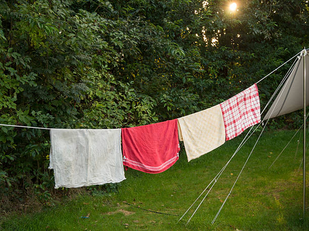 istock Line of towels outside tent 509779215
