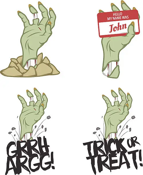 Vector illustration of Funny Halloween zombie hand design elements