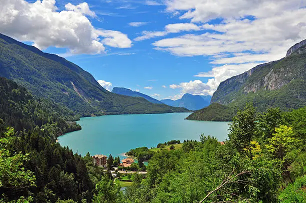 Molveno lake, top view, Italy