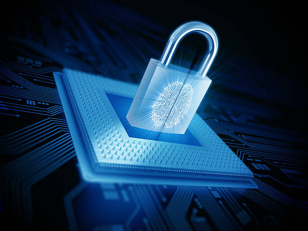 istock Cyber security: Lock with brain made out of circuits 509783023