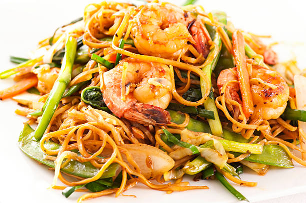 Stir-fried Noodles with Shrimps stock photo