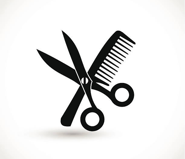 kamm und schere symbol-vektor - beauty spa scissors hairstyle beautician stock-grafiken, -clipart, -cartoons und -symbole