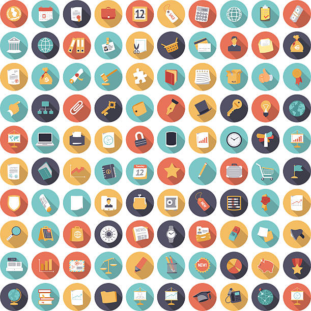 Flat design icons for business and finance Flat design icons for business and finance. Vector eps10 with transparency. flat icons stock illustrations