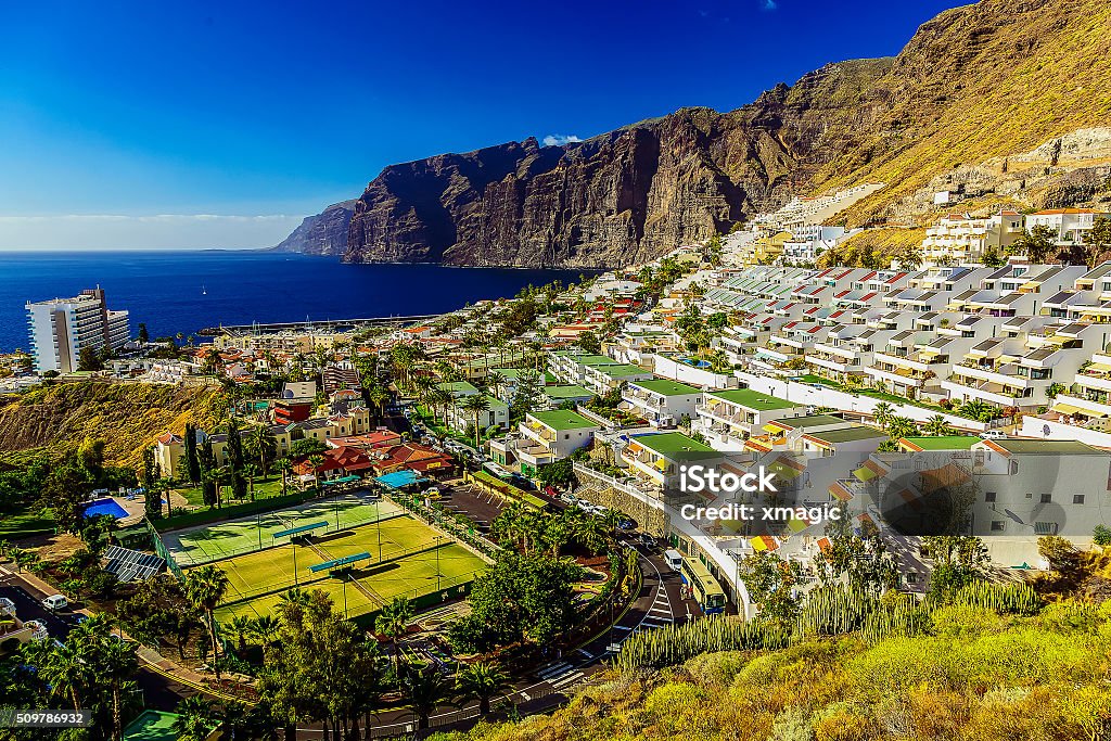 Coast of Ocean with Buildings Coast or Shore of Atlantic Ocean with Buildings Landscape on Tenerife Canary Island Atlantic Islands Stock Photo