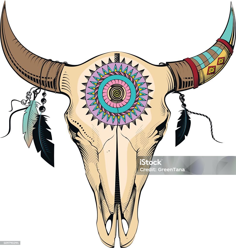 bull skull vector illustration Cherokee Culture stock vector