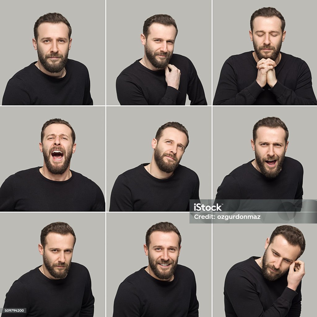Jeune homme faire de différentes expressions du visage - Photo de Image multiple libre de droits