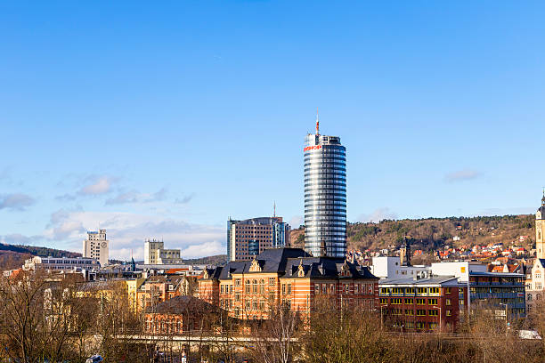 Jena, Germany - January 10, 2016: Skyline of Jena in Thuringia, Germany under cloudy sky.