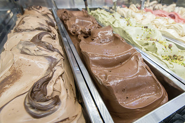istock bowl of ice cream with various flavors, chocolate, cherry, vanil 509798576