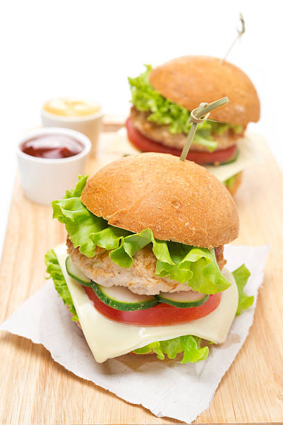 istock homemade chicken burger with vegetables, cheese 509801171