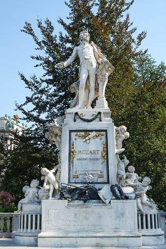 Statue of Wolfgang Amadeus Mozart in the Burggarten in Vienna, Austria