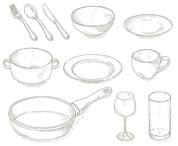 Vector illustration of Empty dishes set