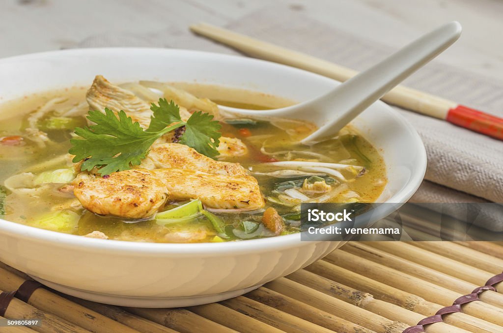 Asian chicken soup with vegetables Asian chicken soup with vegetables and cilantro Asia Stock Photo