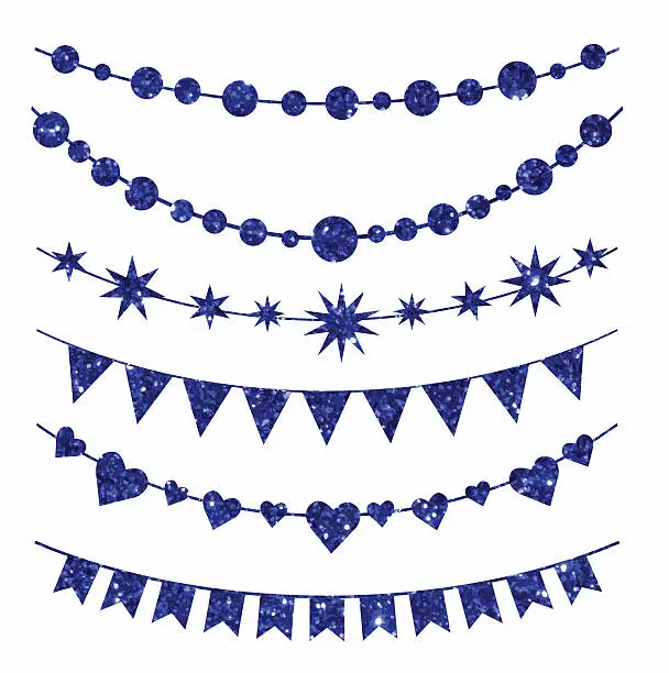 Vector illustration of Set of garlands made of blue glitter texture.