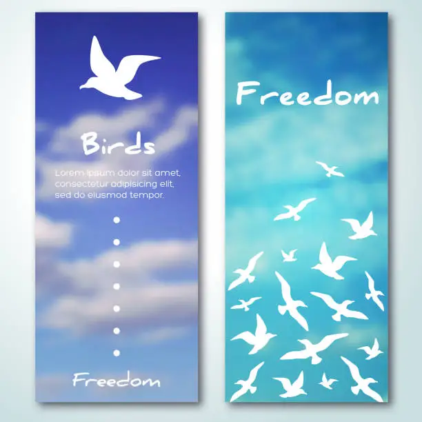 Vector illustration of Banners with flying birds silhouettes.