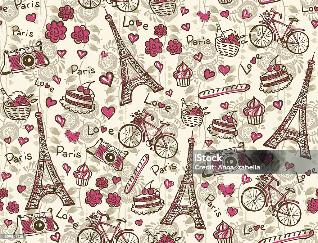 Paris vintage background Seamless vector pattern with eiffel tower, baguette, bike and other country symbols Backgrounds stock vector