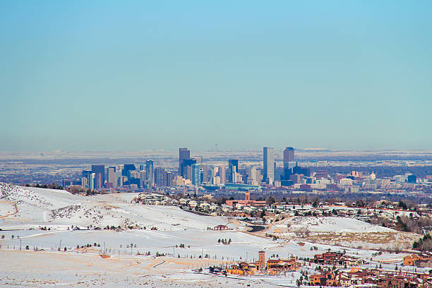Winter scene close up of Pike Peak in the Colorado Rockies in Colorado Springs, Colorado in western USA of North America.