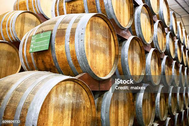 Calvados Barrels In Storage At The Plant In Normandy France Stock Photo - Download Image Now