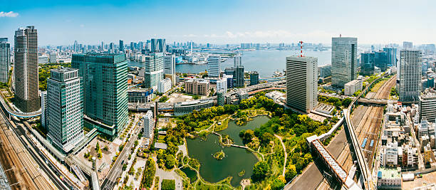 vista aérea panorámica de los edificios de la ciudad de tokio - hamamatsucho fotografías e imágenes de stock
