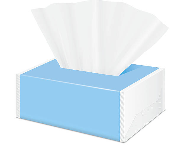 Blue Tissue package by plastic wrap Blue Tissue soft pack by plastic wrap have blank label and no text for mock up packaging. Tissue paper show out of package. tissue box pattern stock illustrations