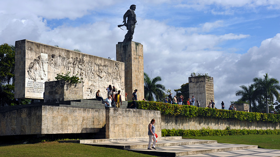 Santa Clara, Cuba - January 19, 2016:  People gather at the Mausoleum and memorial of national hero Che Guevara and 29 others who fought with him in Bolivia.