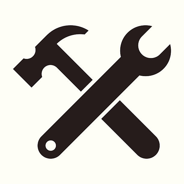 렌치, 해머. 도구 아이콘 - work tool wrench toolbox hardware store stock illustrations