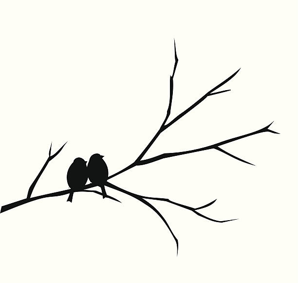 Two birds sitting on a branch vector Two birds sitting on a branch vector tree cutting silhouette stock illustrations