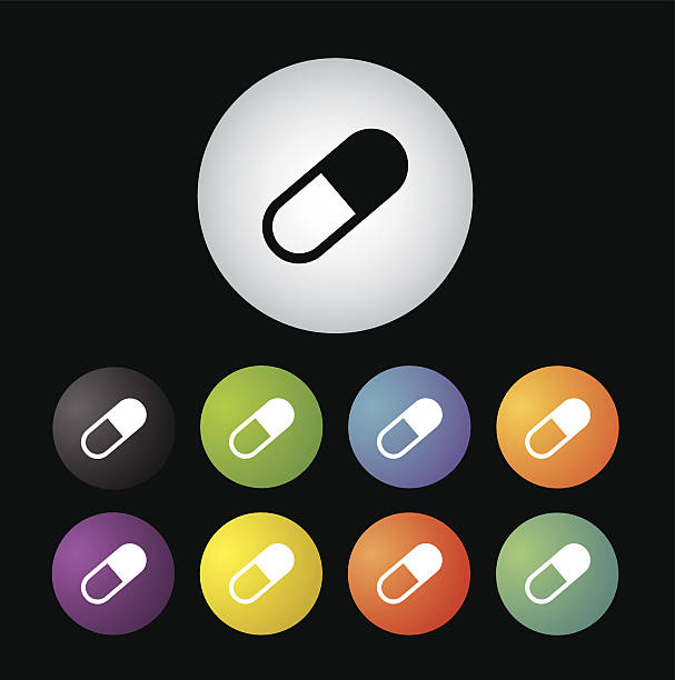 illustrations, cliparts, dessins animés et icônes de gélule médecine bouton set - vector vitamin pill purple orange