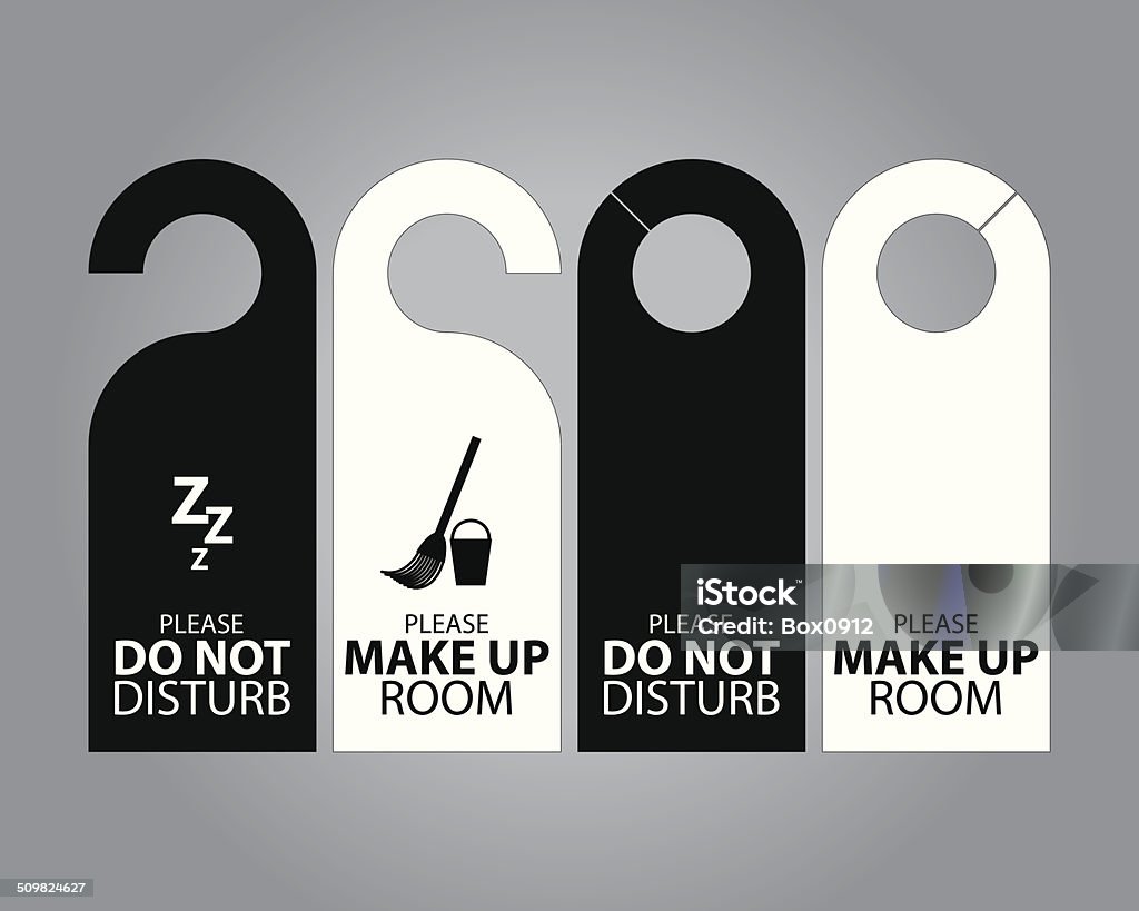 Door Hanger Tags Two Side Black and White Door Hanger Tags for Room in Hotel or Resort Door stock vector