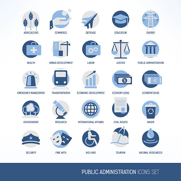 öffentliche verwaltung icons set - e government stock-grafiken, -clipart, -cartoons und -symbole