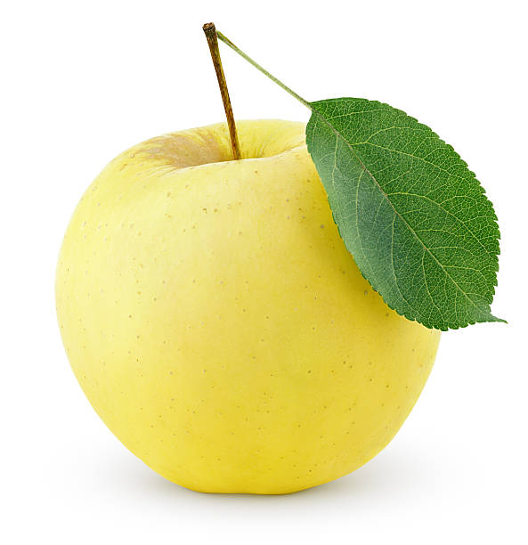 istock Yellow apple with leaf isolated on a white 509827739