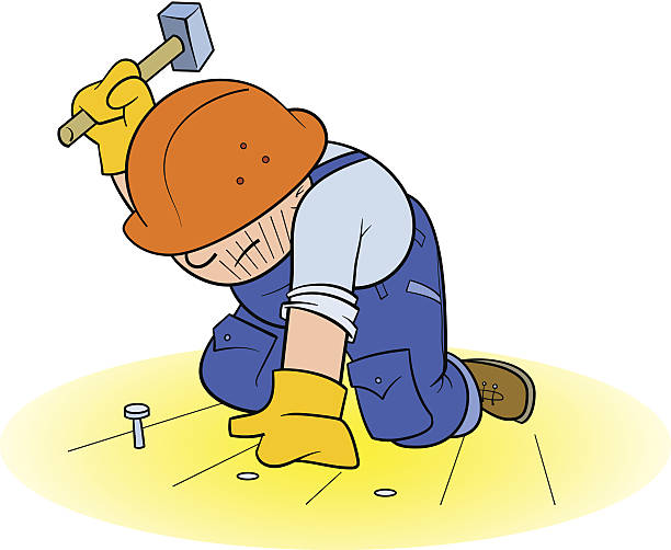 builder mit einem hammer - manual worker one man only book hammer stock-grafiken, -clipart, -cartoons und -symbole