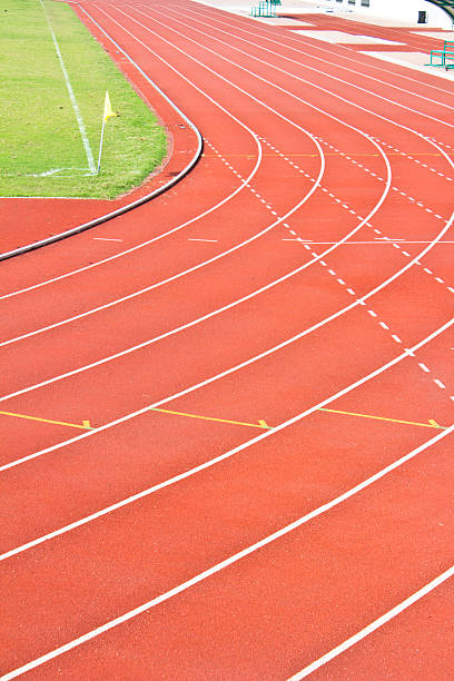 istock Running track rubber standard red color 509841918