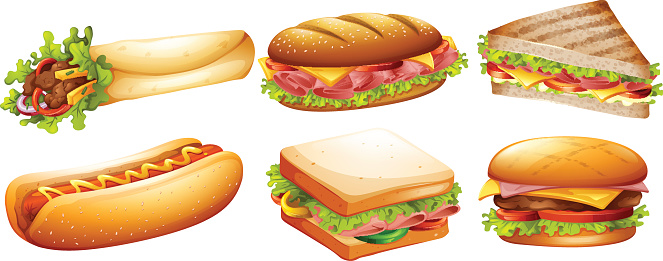 Different kind of fastfood illustration