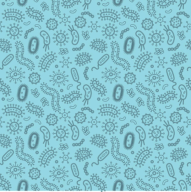 Blue Bacteria and germs in a repeat pattern Blue Bacteria and germs in a repeat pattern bacterium stock illustrations