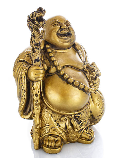 Figurine Cheerful Hotei on a white Figurine Cheerful Hotei isolated on white background hotei the god of happiness stock pictures, royalty-free photos & images