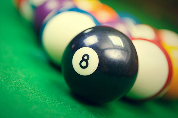 istock billiard balls on a green pool table, closeup 509846658