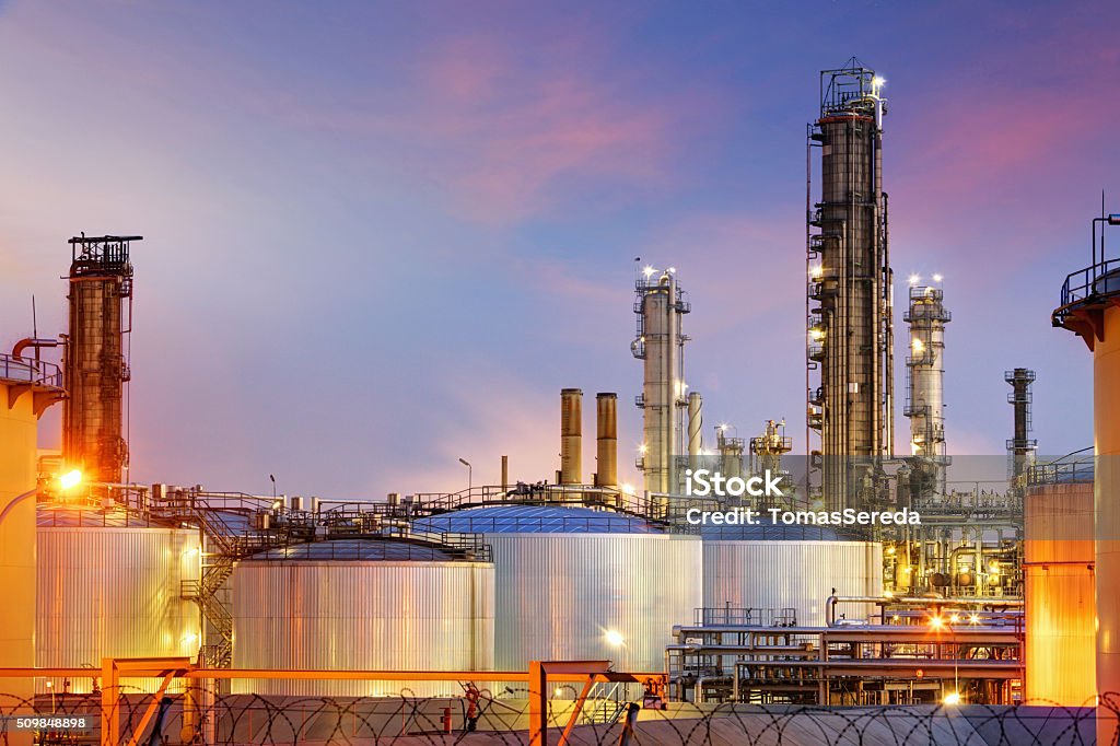 Oil refinery at twilight Oil Industry Stock Photo