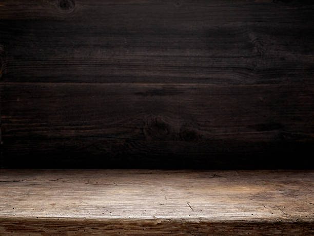 istock wooden table and dark wooden wall 509848904