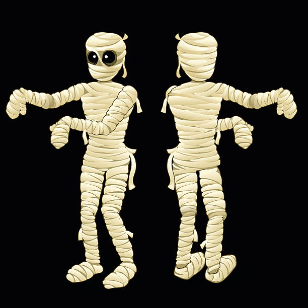 Two cute mummy with hands on a black background Two cute mummy with hands on a black background, vector illustration egyptian demons stock illustrations