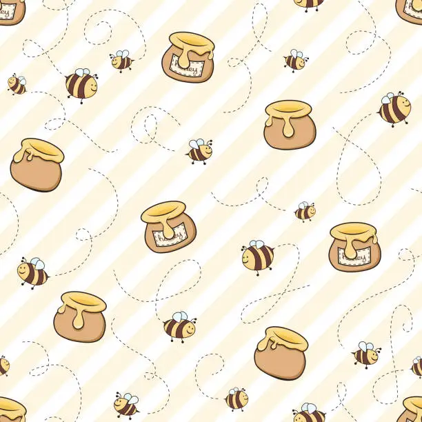 Vector illustration of Honey and bees