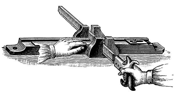 Hand paper line cutting device Antique illustration of hand paper line cutting device book binding illustrations stock illustrations
