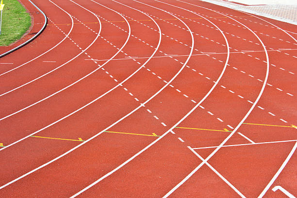istock Running track rubber standard red color 509854654